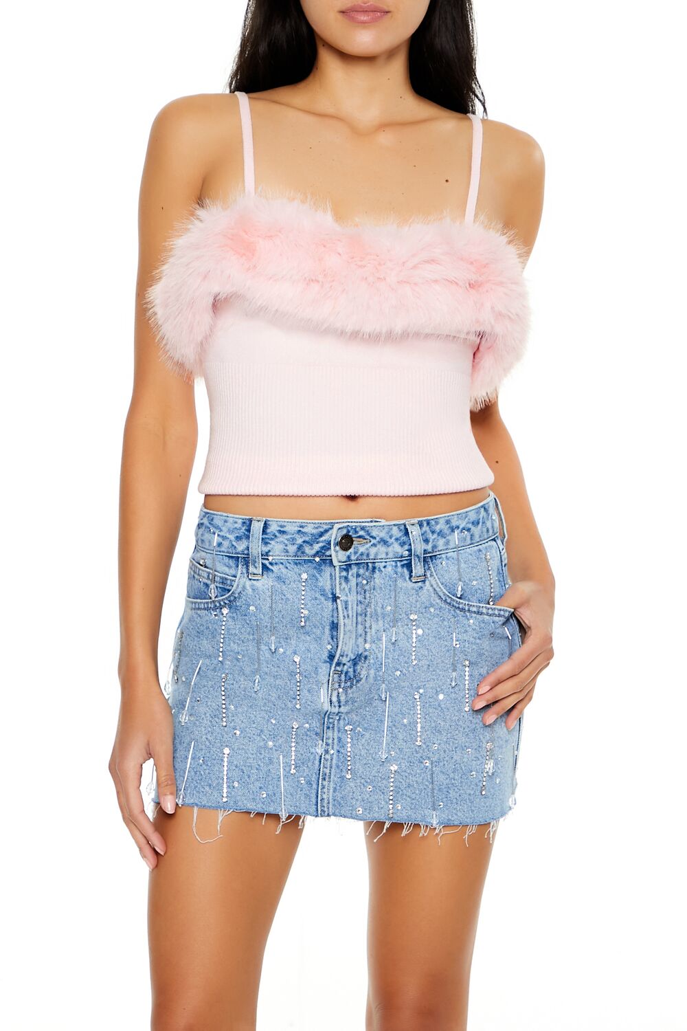 Faux Fur-Trim Sweater-Knit Cami - Image 6