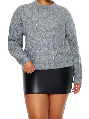 Plus Size Faux Gem Sweater