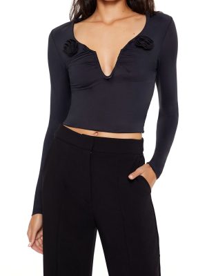 Rosette Long-Sleeve Crop Top