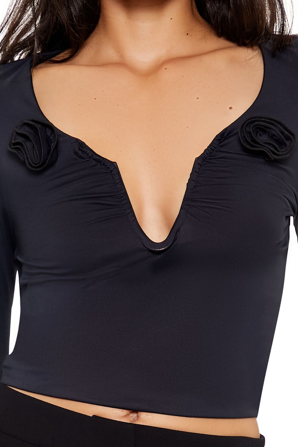 Rosette Long-Sleeve Crop Top - Image 3