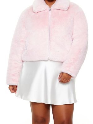 Plus Size Faux Fur Zip-Up Coat