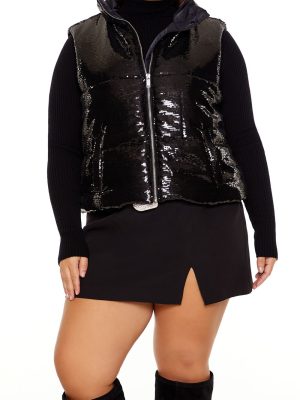 Plus Size Sequin Zip-Up Vest