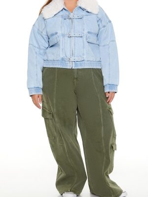 Plus Size Faux Shearling Denim Jacket