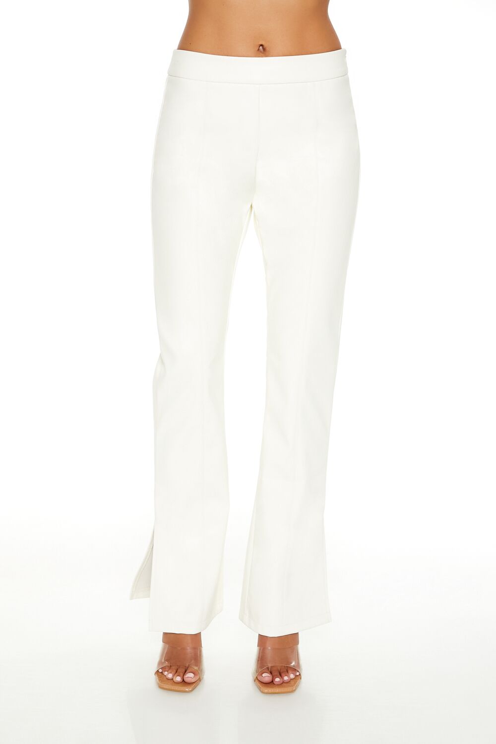 Faux Leather Split-Hem Flare Pants - Image 2