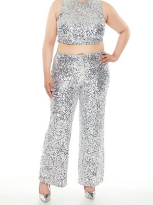 Plus Size Sequin High-Rise Pants