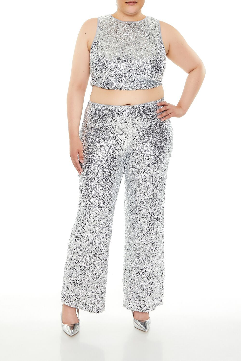 Plus Size Sequin High-Rise Pants