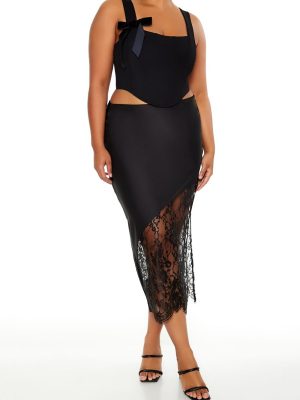 Plus Size Eyelash Lace Midi Skirt