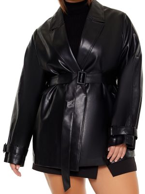 Plus Size Faux Leather Trench Coat