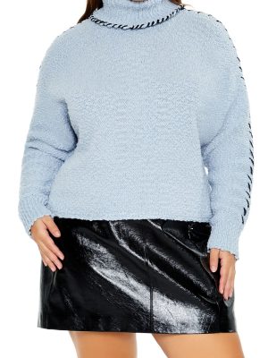 Plus Size Whipstitched Turtleneck Sweater