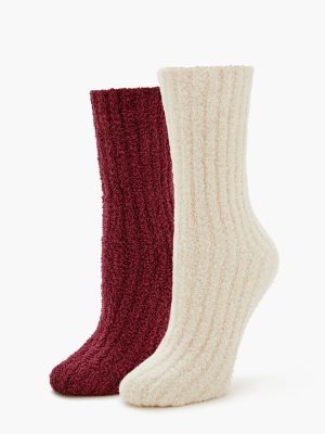 Fuzzy Ribbed Knit Crew Socks - 2 pack