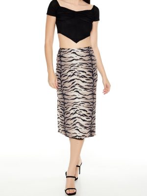 Mesh Tiger Print Midi Skirt