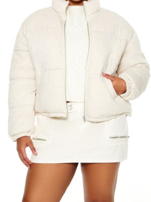 Plus Size Quilted French Terry Puffer Jacket