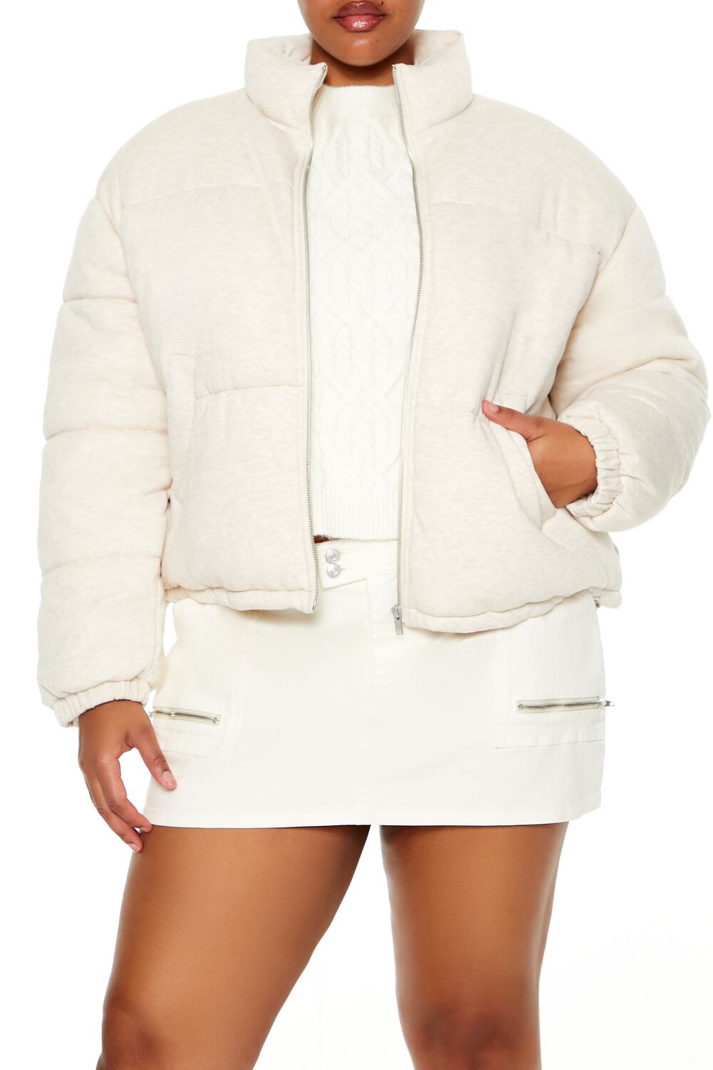 Plus Size Quilted French Terry Puffer Jacket