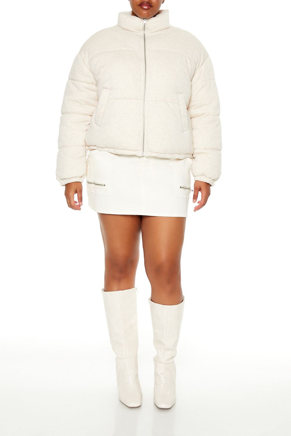 Plus Size Quilted French Terry Puffer Jacket - Image 2