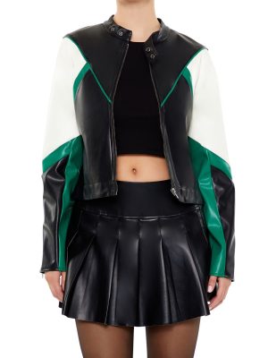 Colorblock Cropped Moto Jacket