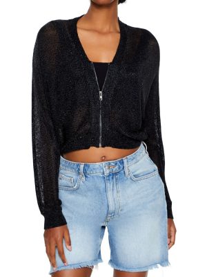 Glitter Knit Zip-Up Sweater