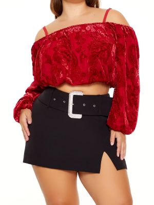 Plus Size Paisley Open-Shoulder Top