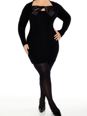 Plus Size Satin Bow Mini Dress