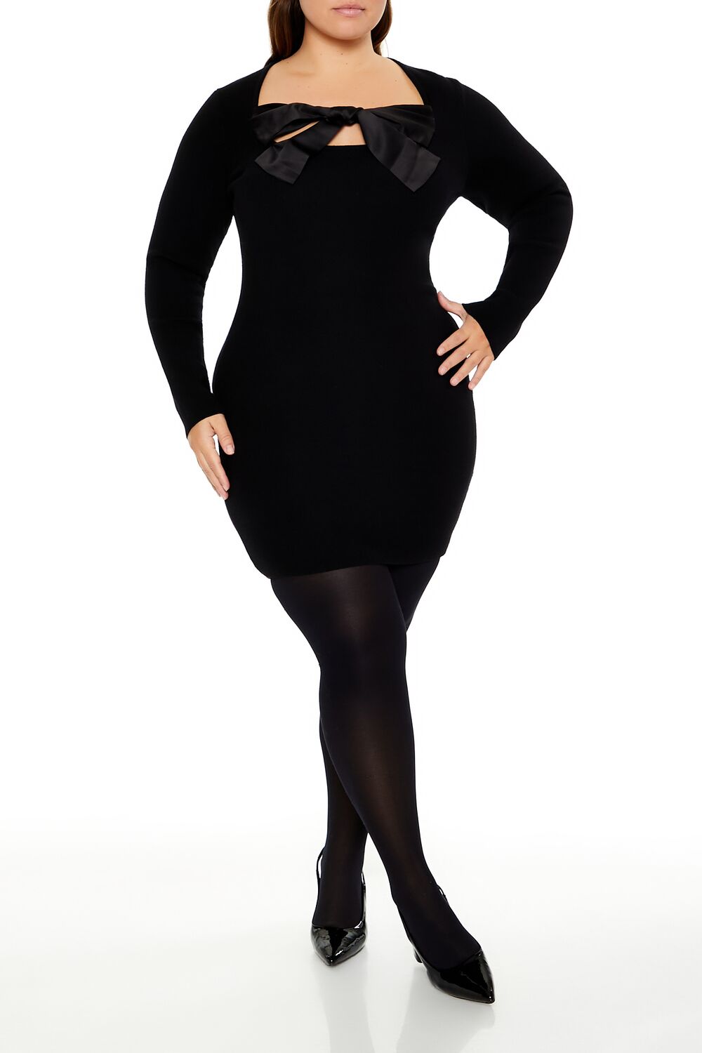 Plus Size Satin Bow Mini Dress