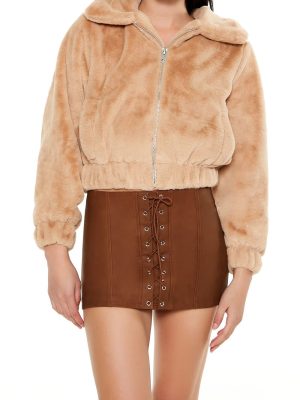 Plush Cropped Bomber Jacket