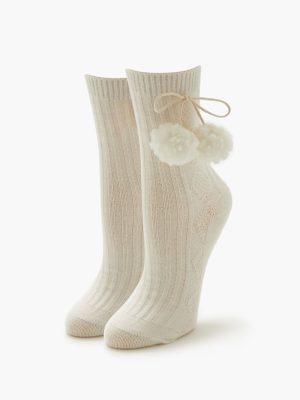 Pom Pom Ribbed Crew Socks