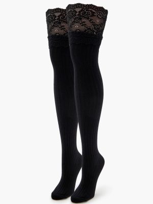 Scalloped Lace Thigh-High Socks