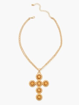 Layered Faux Gem Cross Necklace