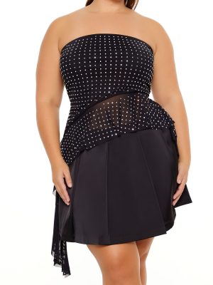 Plus Size Rhinestone Strapless Top
