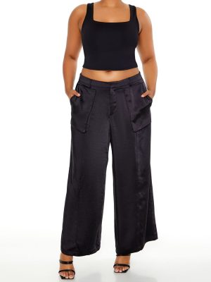 Plus Size Satin Cargo Pants