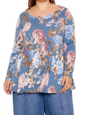 Plus Size Floral Print Flounce Top
