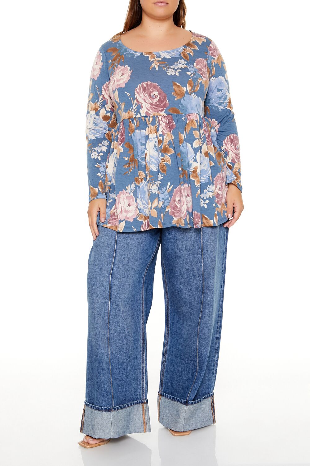 Plus Size Floral Print Flounce Top - Image 2