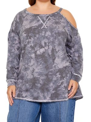 Plus Size Tie-Dye Cutout Oversized Top
