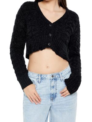 Cable Knit Cropped Cardigan Sweater