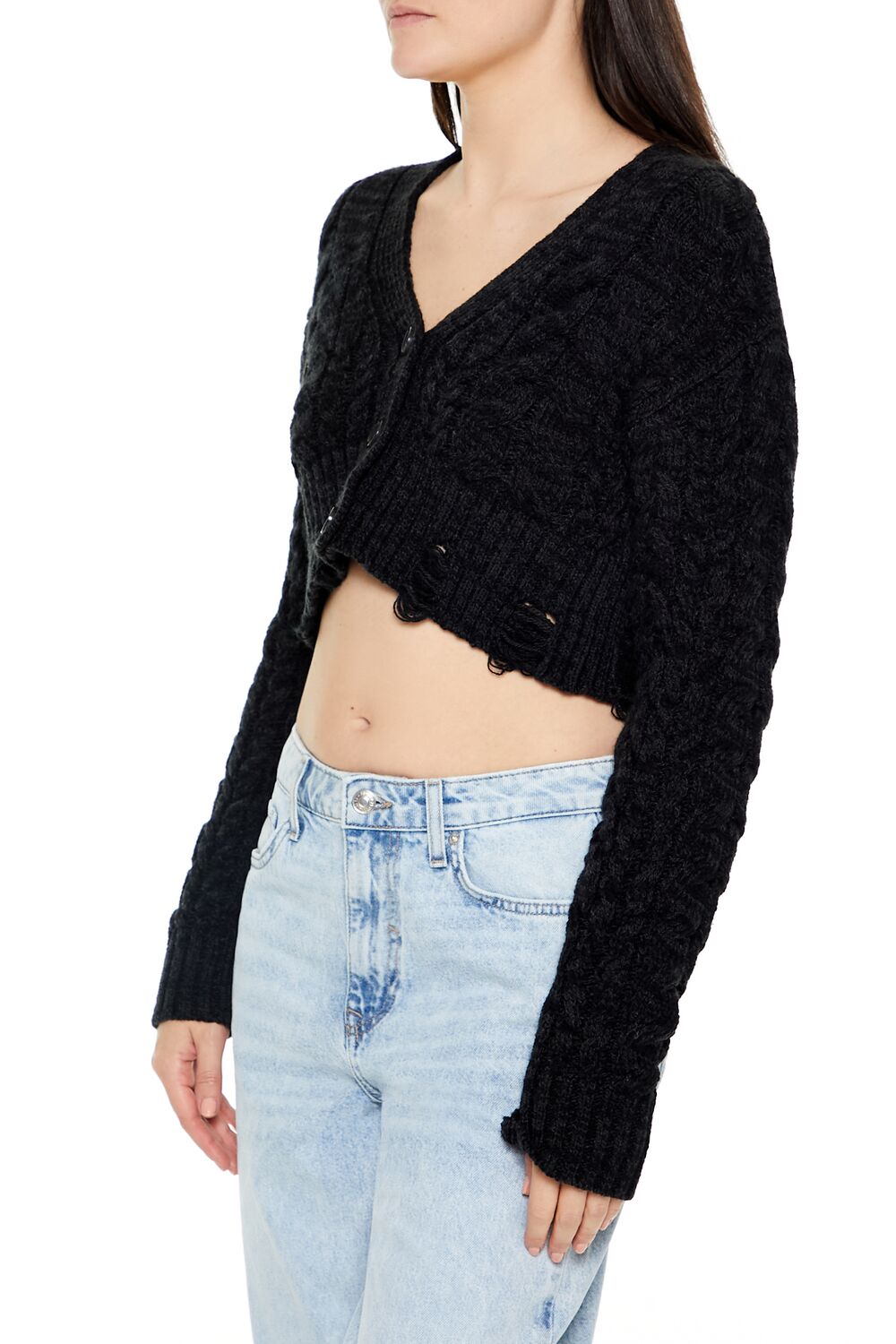 Cable Knit Cropped Cardigan Sweater - Image 4