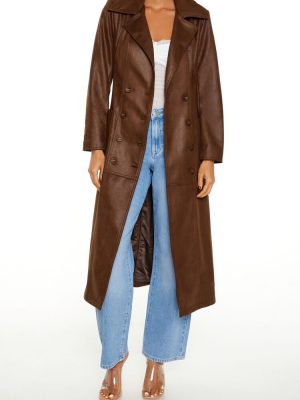 Notched Faux Suede Trench Coat