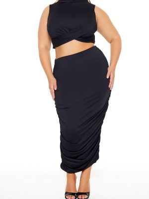 Plus Size Ruched Crop Top & Skirt Set