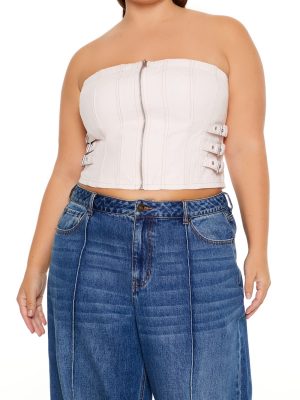 Plus Size Denim Zip-Up Tube Top