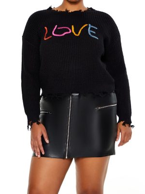 Plus Size Love Embroidered Sweater