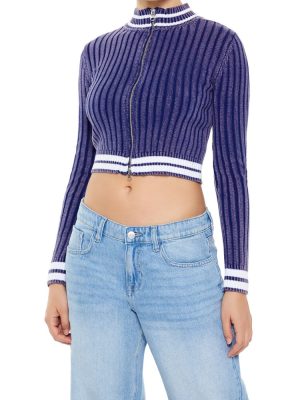 Varsity-Striped Zip-Up Sweater