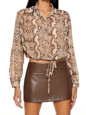 Snake Tie-Front Cropped Shirt