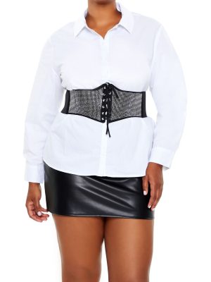 Plus Size Rhinestone Belt Shirt