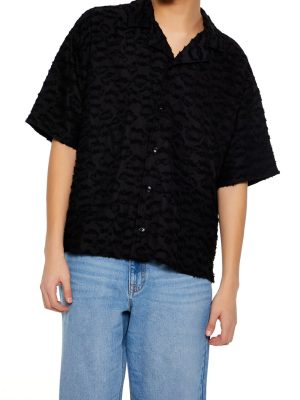 Frayed Jacquard Cuban Collar Shirt
