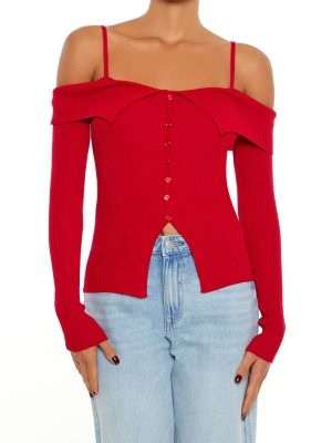 Open-Shoulder Sweater-Knit Top