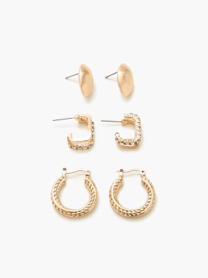 Rhinestone Stud & Hoop Earring Set