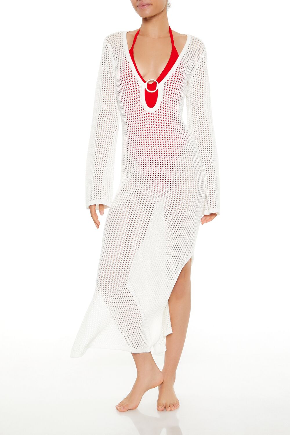 Crochet O-Ring Swim Cover-Up Maxi Dress