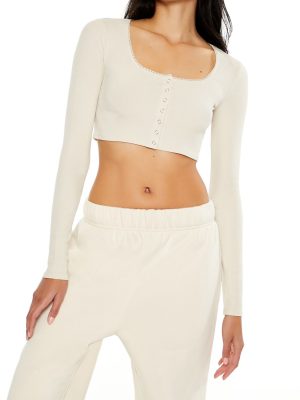 Square-Neck Cropped Henley Tee