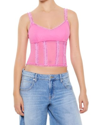 Mesh Ruffle-Trim Cropped Cami