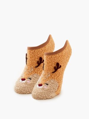 Plush Reindeer No-Show Socks