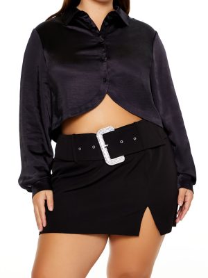 Plus Size Cropped Satin Shirt