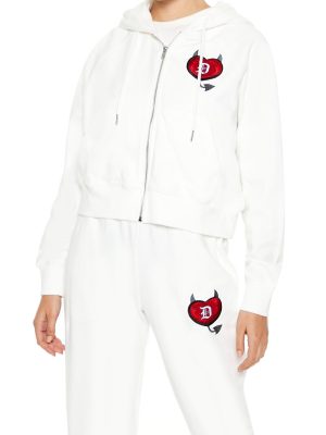 Embroidered Devil Heart Zip-Up Hoodie